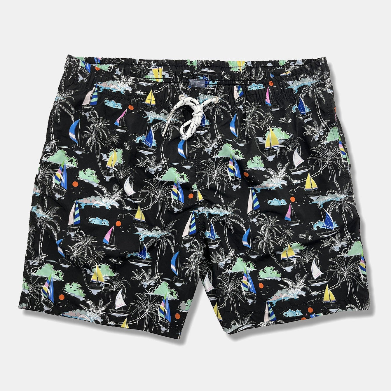 Palm Tree and Sailboat Pattern Swim Shorts