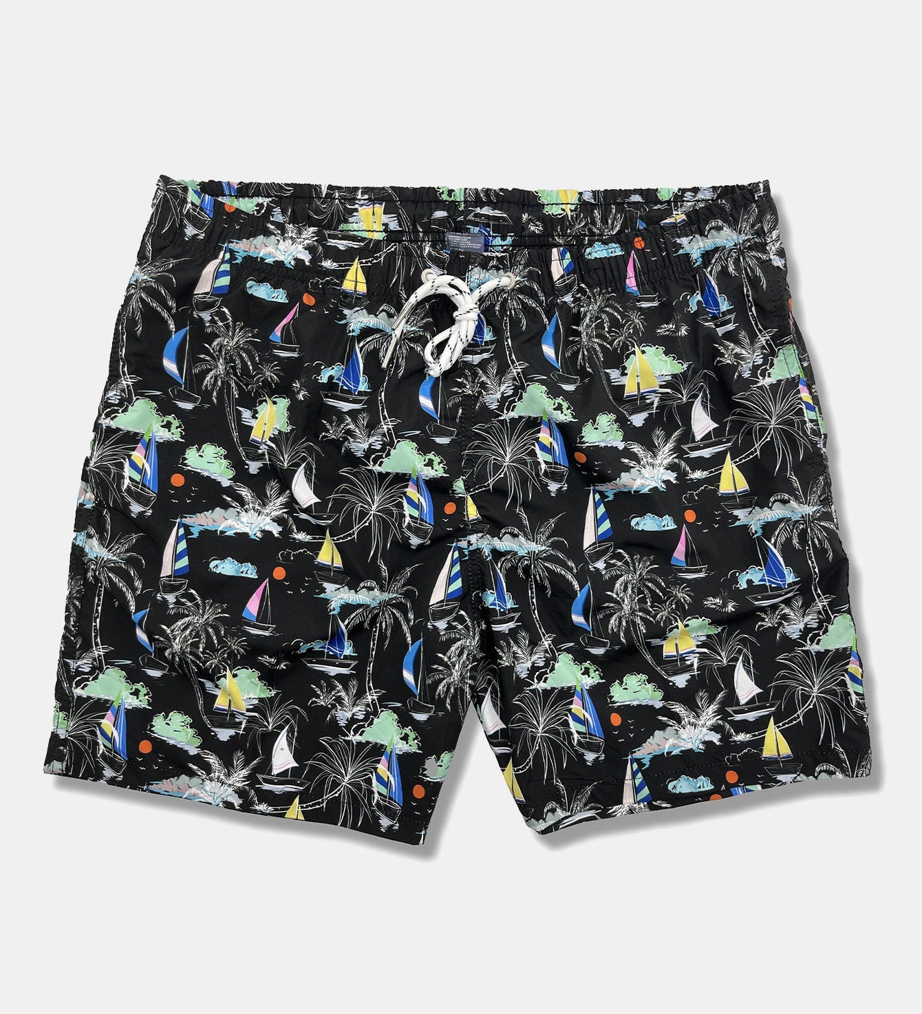 Palm Tree and Sailboat Pattern Swim Shorts