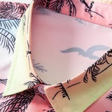 Button-Up Shirt with Palm Tree and Seagull Print