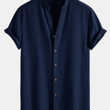 Textured V-Neck Shirt with Wrinkle Detail