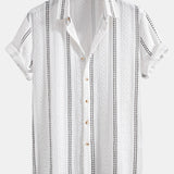 Geometric Striped Jacquard Button Up Shirt & Straight Leg Linen Pants