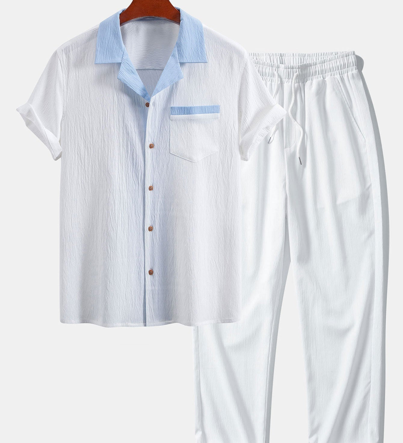 Textured Cuban Shirt with Contrast Details & Straight-Leg Trousers