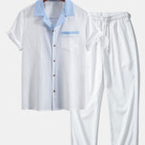 Textured Cuban Shirt with Contrast Details & Straight-Leg Trousers