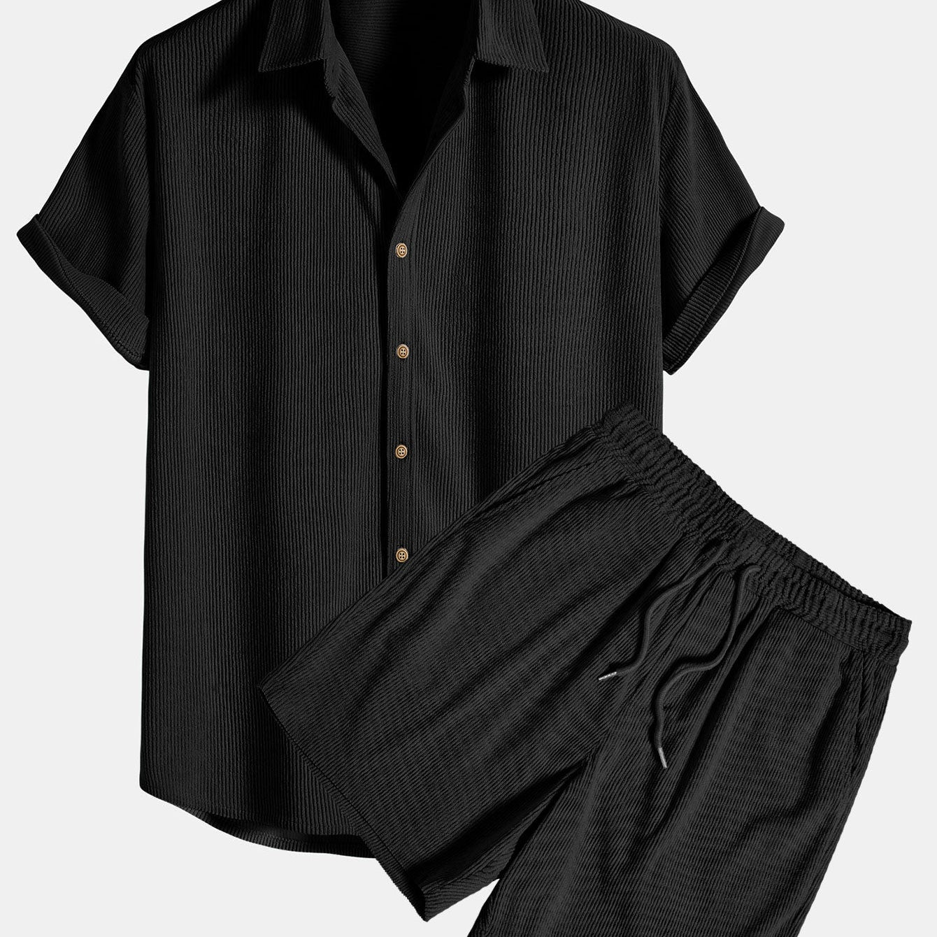 Short-Sleeved Corduroy Button Up Shirt & Shorts