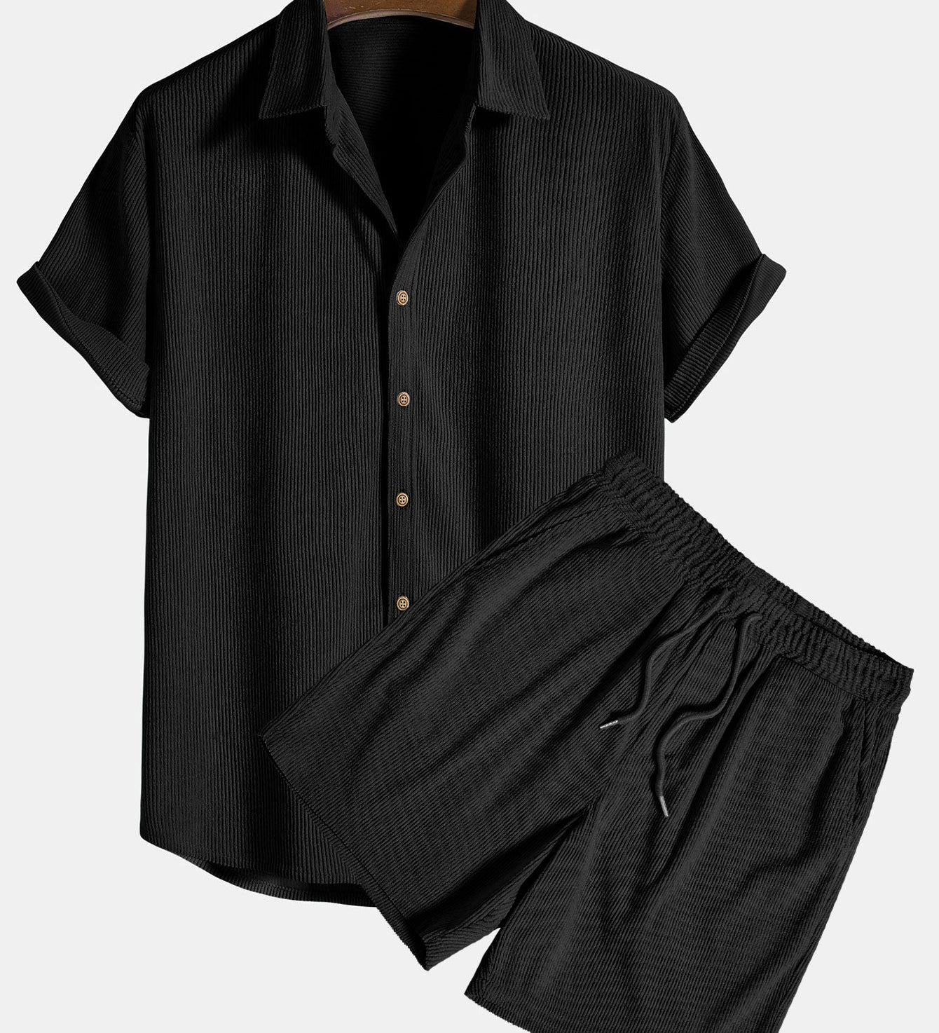 Short-Sleeved Corduroy Button Up Shirt & Shorts