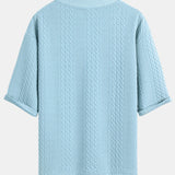 Relaxed Fit Geometric Jacquard V-Neck T-Shirt with Three-Quarter Sleeves and Shorts