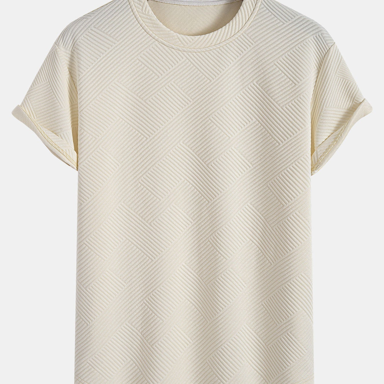 Striped Jacquard Short Sleeve T-Shirt with Arc Hem