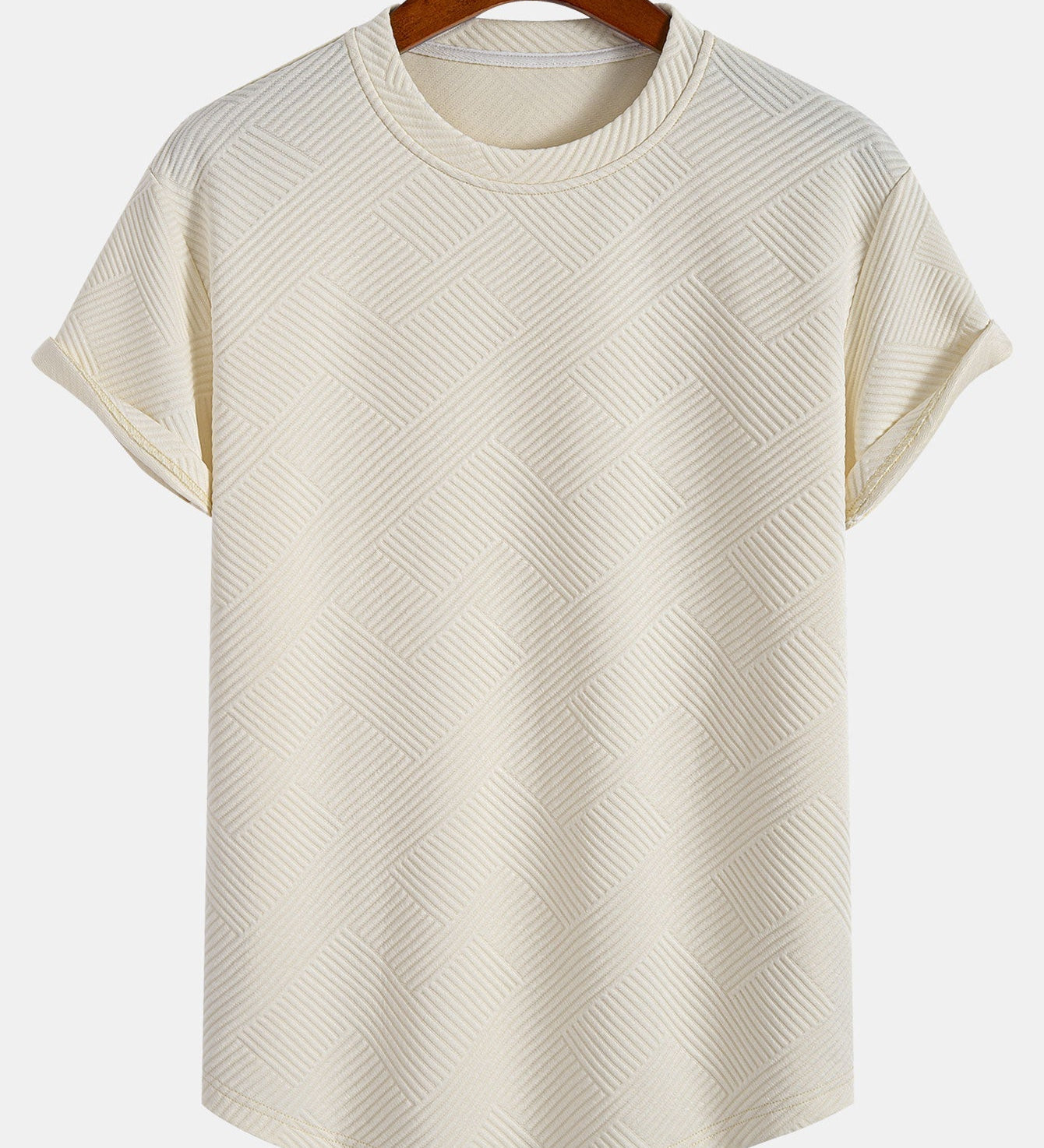 Striped Jacquard Short Sleeve T-Shirt with Arc Hem
