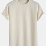 Striped Jacquard Short Sleeve T-Shirt with Arc Hem