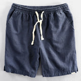Linen-Rayon Blend Stand Collar Shirt with Linen-Cotton Blend Drawstring Shorts