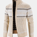 Geometric Pattern Zip-Up Sweater