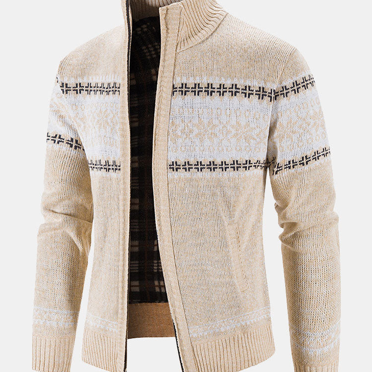 Geometric Pattern Zip-Up Sweater