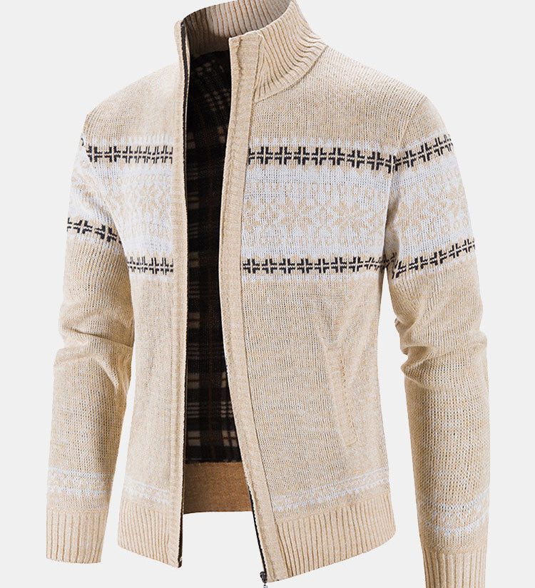 Geometric Pattern Zip-Up Sweater