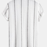 Geometric Striped Jacquard Button Up Shirt & Straight Leg Linen Pants