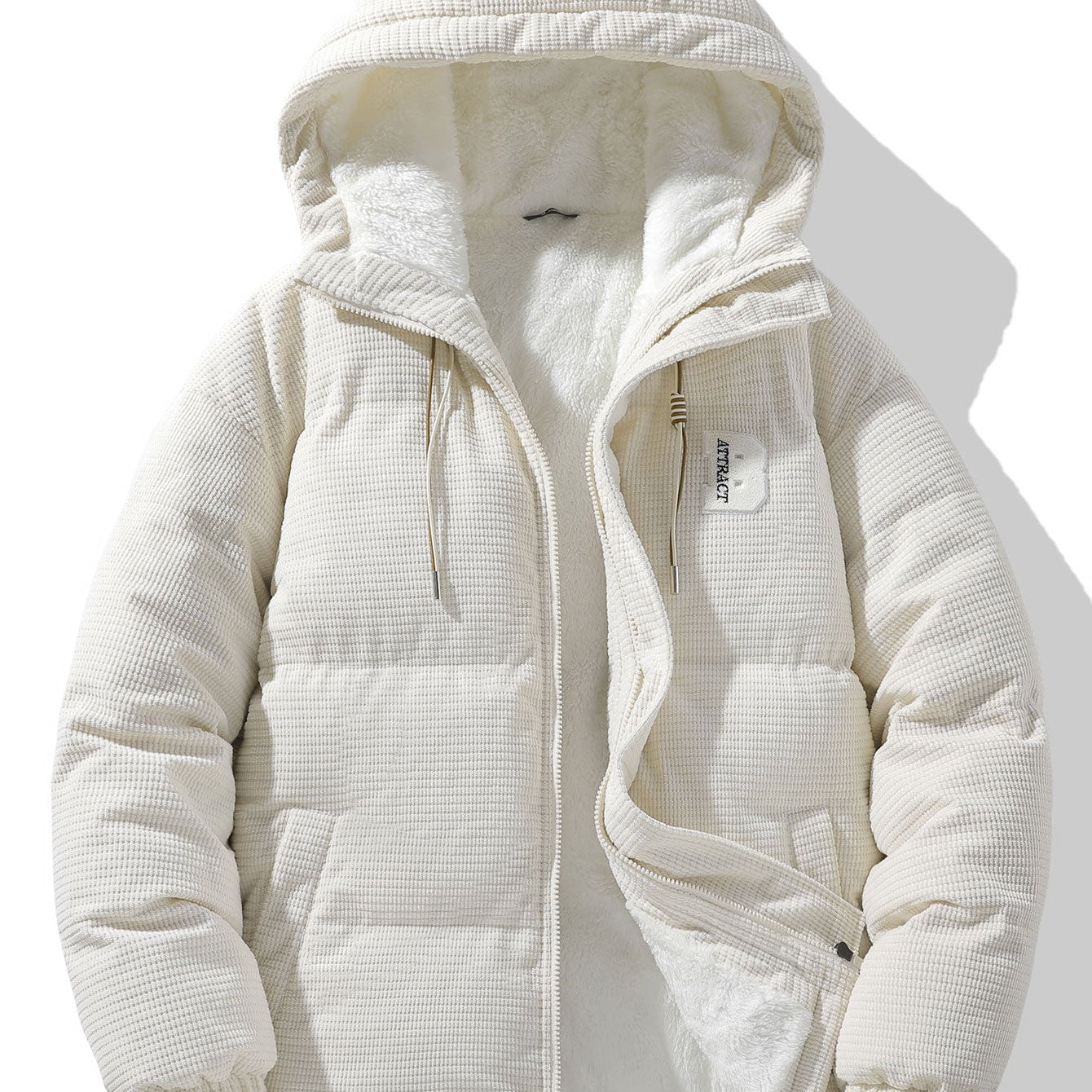 Teddy-Fleece Lined Corduroy Hooded Puffer Jacket