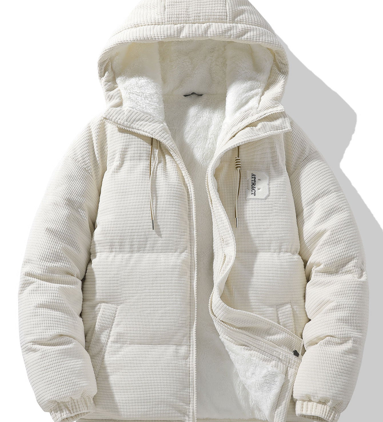 Teddy-Fleece Lined Corduroy Hooded Puffer Jacket
