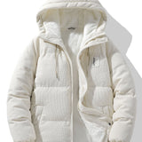 Teddy-Fleece Lined Corduroy Hooded Puffer Jacket