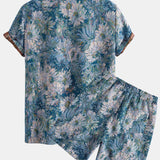 Floral Jacquard Cuban Shirt and Shorts Set