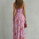 Belladina | Romantica Cascata di Rose Abito lungo con Scollo All'Americana