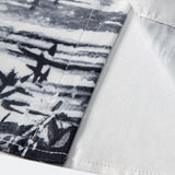 Stand Collar Shirt with Ink Landscape Artwork