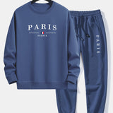 Relaxed Fit Paris Print Crew Neck Sweatshirt and Jogger Pants