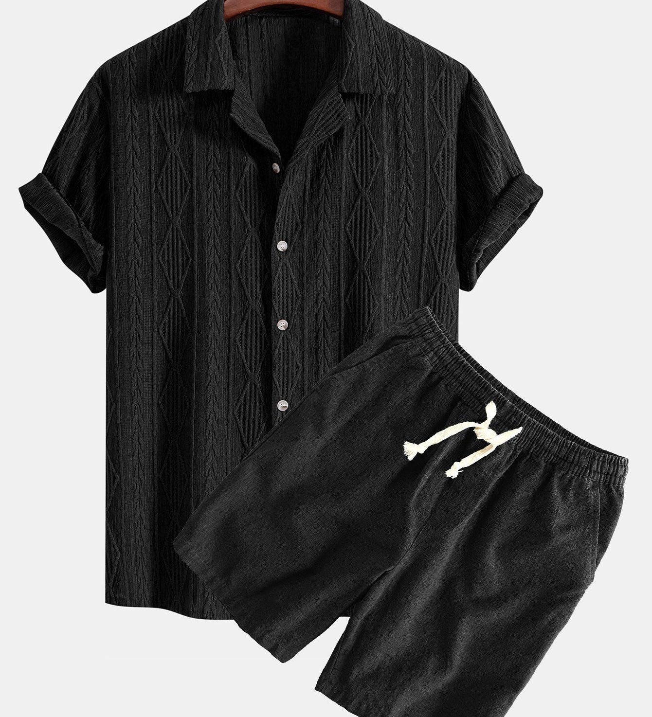 Geometric Jacquard Cuban Shirt with Linen-Cotton Blend Shorts