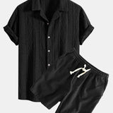 Geometric Jacquard Cuban Shirt with Linen-Cotton Blend Shorts