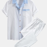 Textured Cuban Shirt with Contrast Details & Straight-Leg Trousers