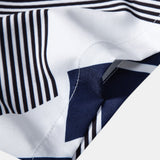 Geometric Color Block Button-Up Shirt with Matching Swim Shorts