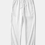 Striped Jacquard Cuban Collar Shirt with Straight-Leg Trousers