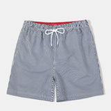 Island-Inspired Sailing Print Button-Up Shirt & Vertical Stripe Drawstring Swim Shorts