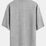 Relaxed Fit Geometric Jacquard V-Neck T-Shirt with Three-Quarter Sleeves and Shorts
