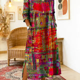 RENATA – Spalvinga džinsinė patchwork suknelė