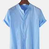 Short Sleeve Linen-Style Basic Shirts & Straight Leg Linen Trousers