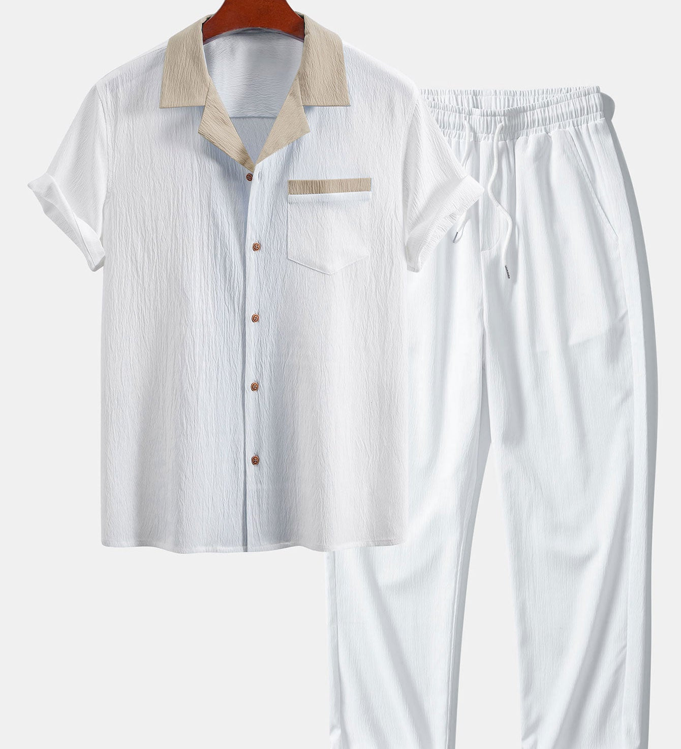 Textured Cuban Shirt with Contrast Details & Straight-Leg Trousers