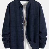 Long Sleeve Stand Collar Top with Straight Leg Linen Trousers