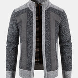 Faux Suede Patchwork Zip-Up Sweater