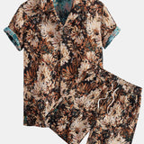 Floral Jacquard Cuban Shirt and Shorts Set