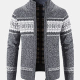 Geometric Pattern Zip-Up Sweater