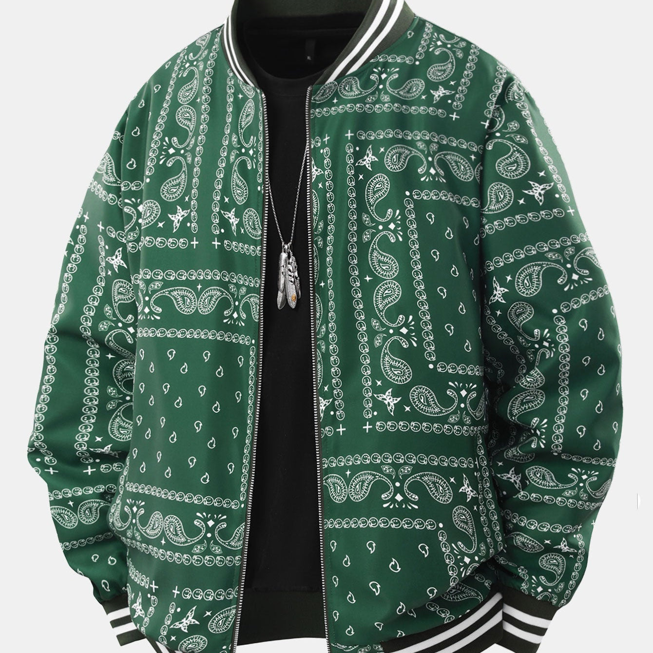 Paisley Patterned Baseball Jacket