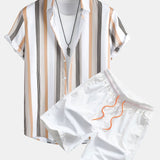 Striped Button-Up Shirt and Swim Shorts Set