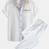 Textured Cuban Shirt with Contrast Details & Straight-Leg Trousers