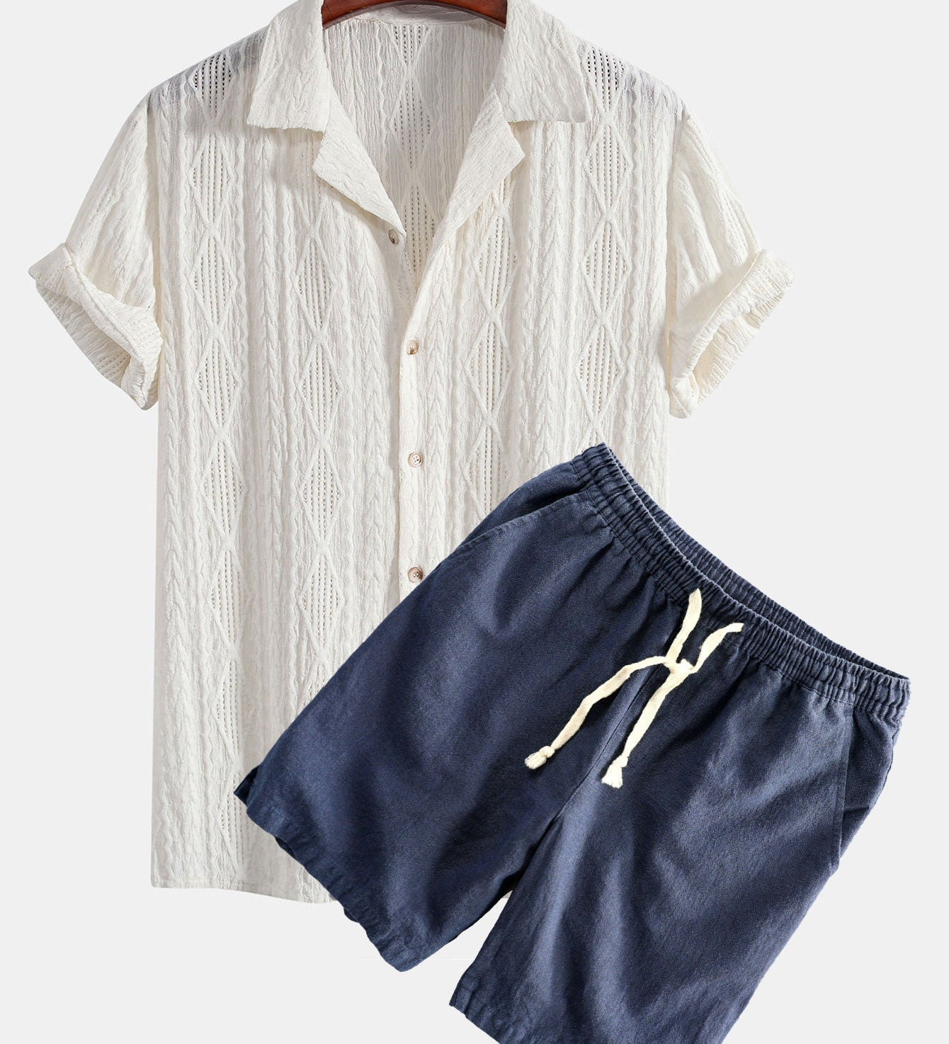 Geometric Jacquard Cuban Shirt with Linen-Cotton Blend Shorts