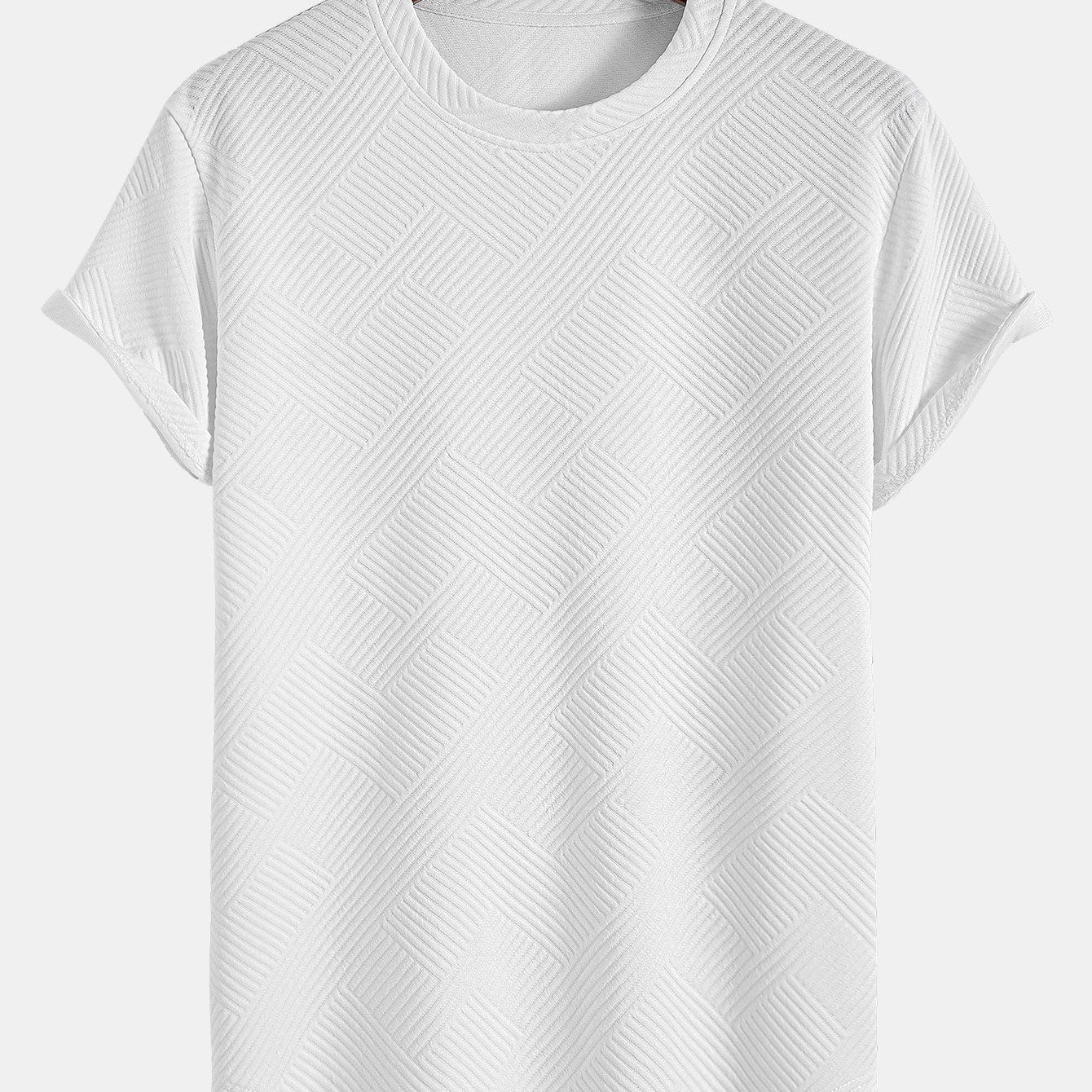 Striped Jacquard Short Sleeve T-Shirt with Arc Hem