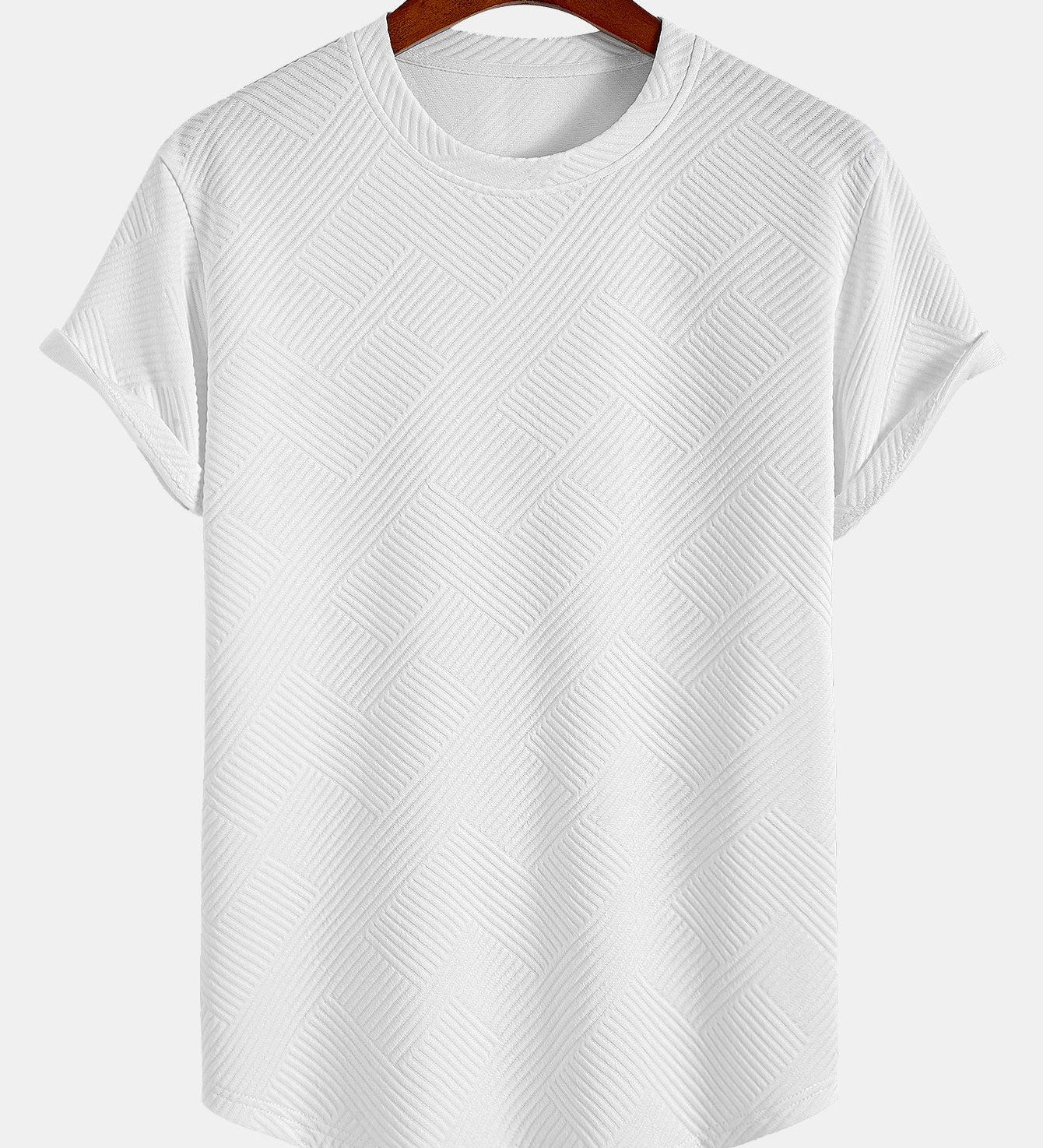Striped Jacquard Short Sleeve T-Shirt with Arc Hem