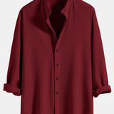 Ribbed Stand Collar Long Sleeve Muscle Fit Shirt with Straight Leg Linen Trousers