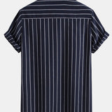 Striped Button-Up Shirt in Cotton Blend & Straight-Leg Linen Trousers