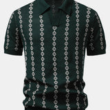 Geometric Pattern V-Neck Knit Polo