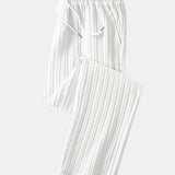 Striped Jacquard Cuban Collar Shirt with Straight-Leg Trousers