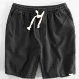 Linen-Rayon Blend Stand Collar Shirt with Linen-Cotton Blend Drawstring Shorts